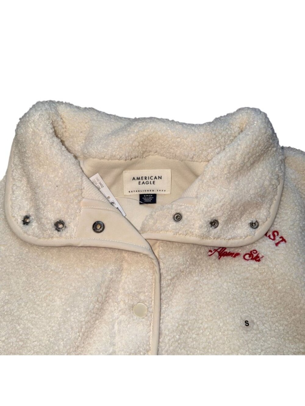 American Eagle AE Sherpa Fleece Graphic Henley Sweatshirt-Cream-Small-NWT - Picture 3 of 5
